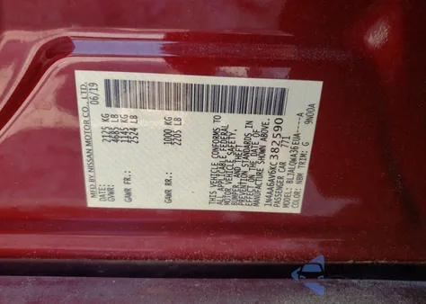 2019 Nissan Maxima S из США, поврежденный, VIN 1N4AA6AV6KC382590